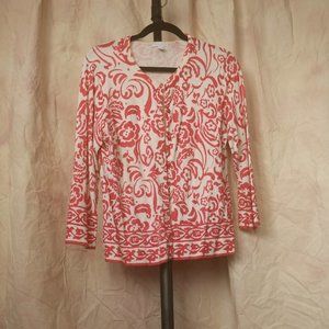 Coral and White Floral Cardigan